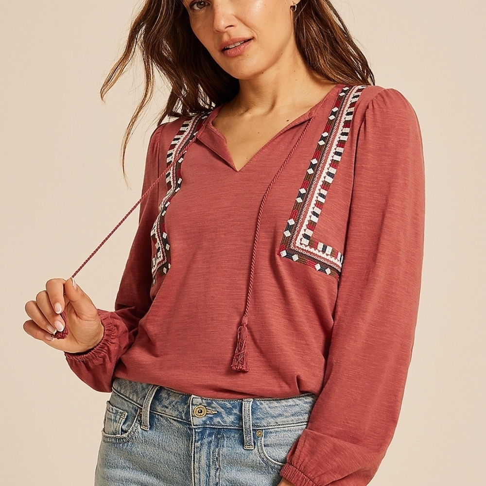 Maurices Apple Butter  Embroidered Blouse